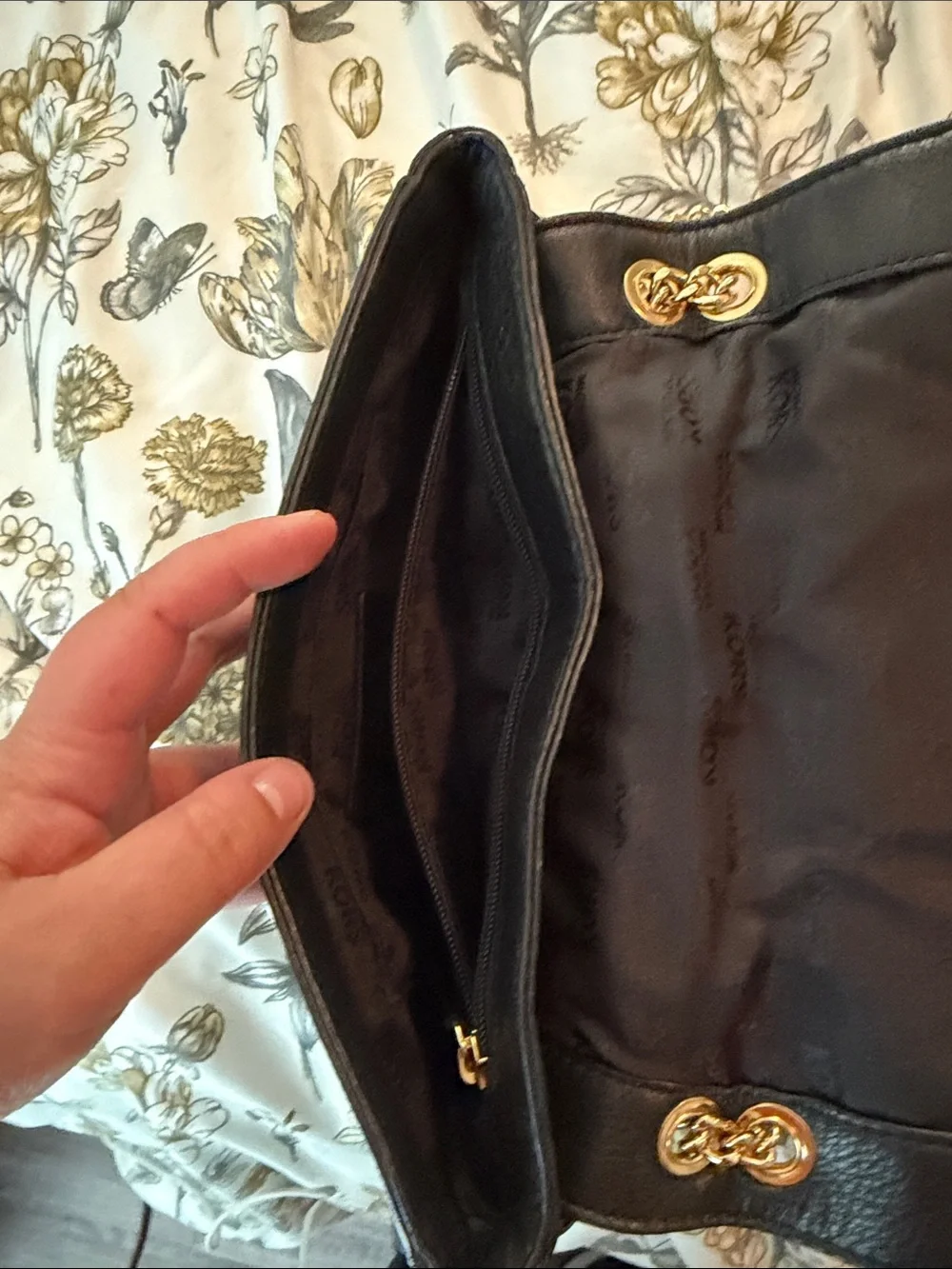 Michael Kors Black Leather Shoulder Bag with Gold Chain Strap